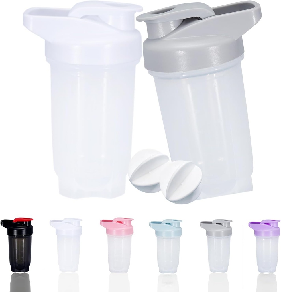 Shaker Bottle Protein Shakes Cup dan 10- Ounce / 300ML Shaker- Bottle dengan Whish Balls, Protein Shaker- Botol Set, plastik Non- BPA (Grey + White (2PCS)