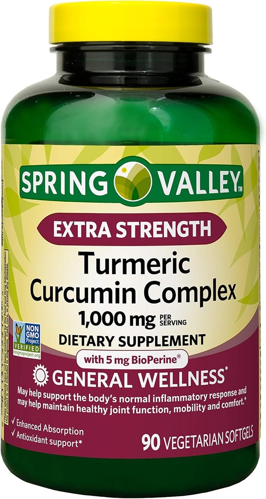 Spring Valley Extra Strength Turmeric Curcumin Complex Soft geels Dietary Supplement, 1,000 mg, 90 Count