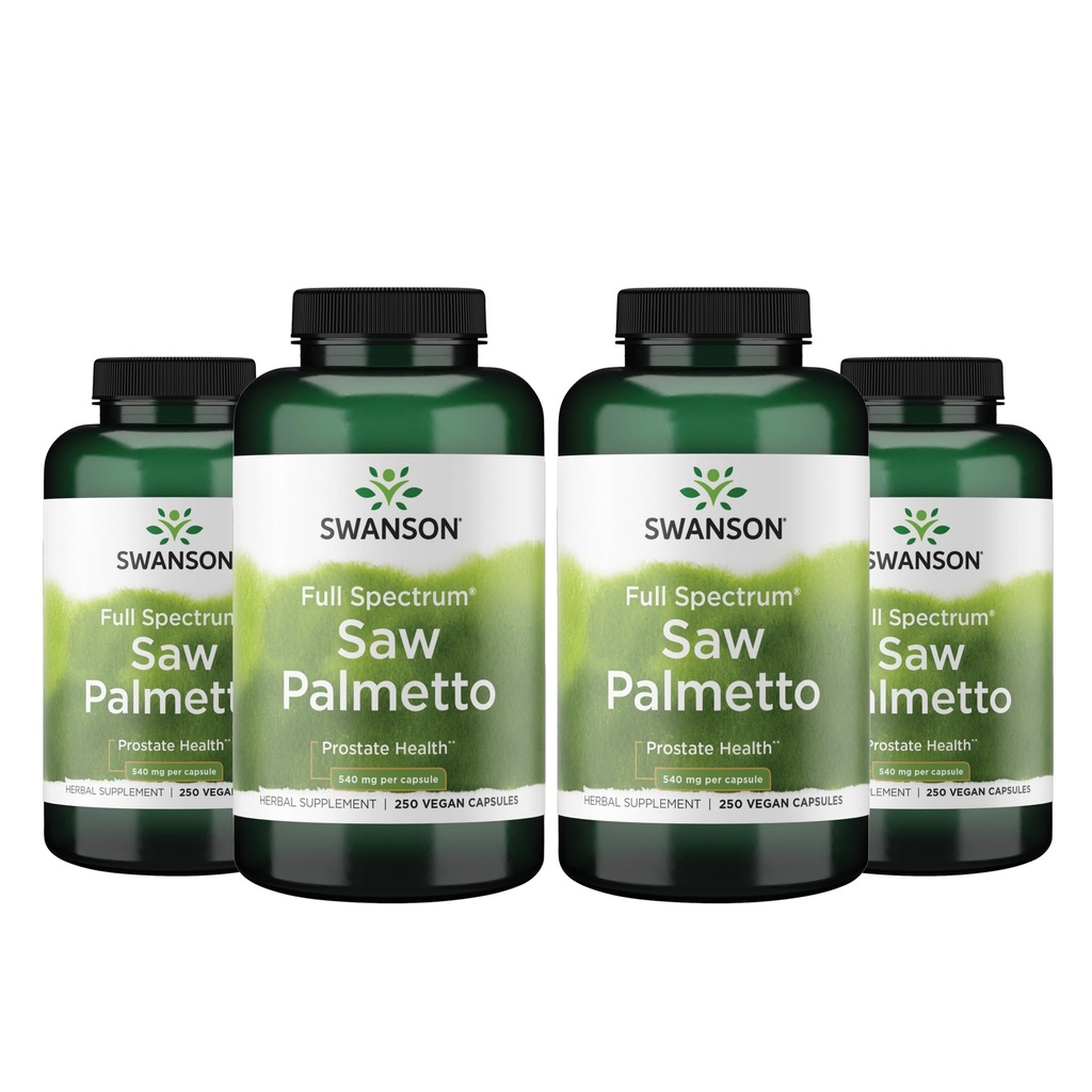 Swanson Saw Palmetto - Herbal Suplemen Memproyeksikan Pria Prostat Kesehatan - Suplemen Rambut Alam & Dukungan Kesehatan Urinary (540 mg 250 Kapsul) (4 Pack)