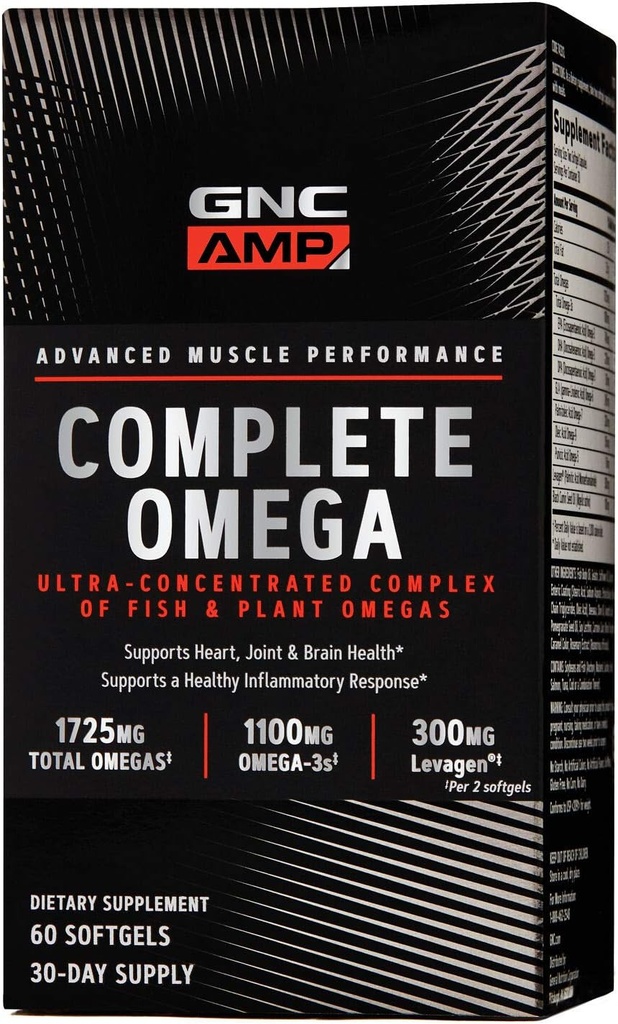 GNC AMP Complete Omega, Support Heart, Joint, Brain Health, 60 Count