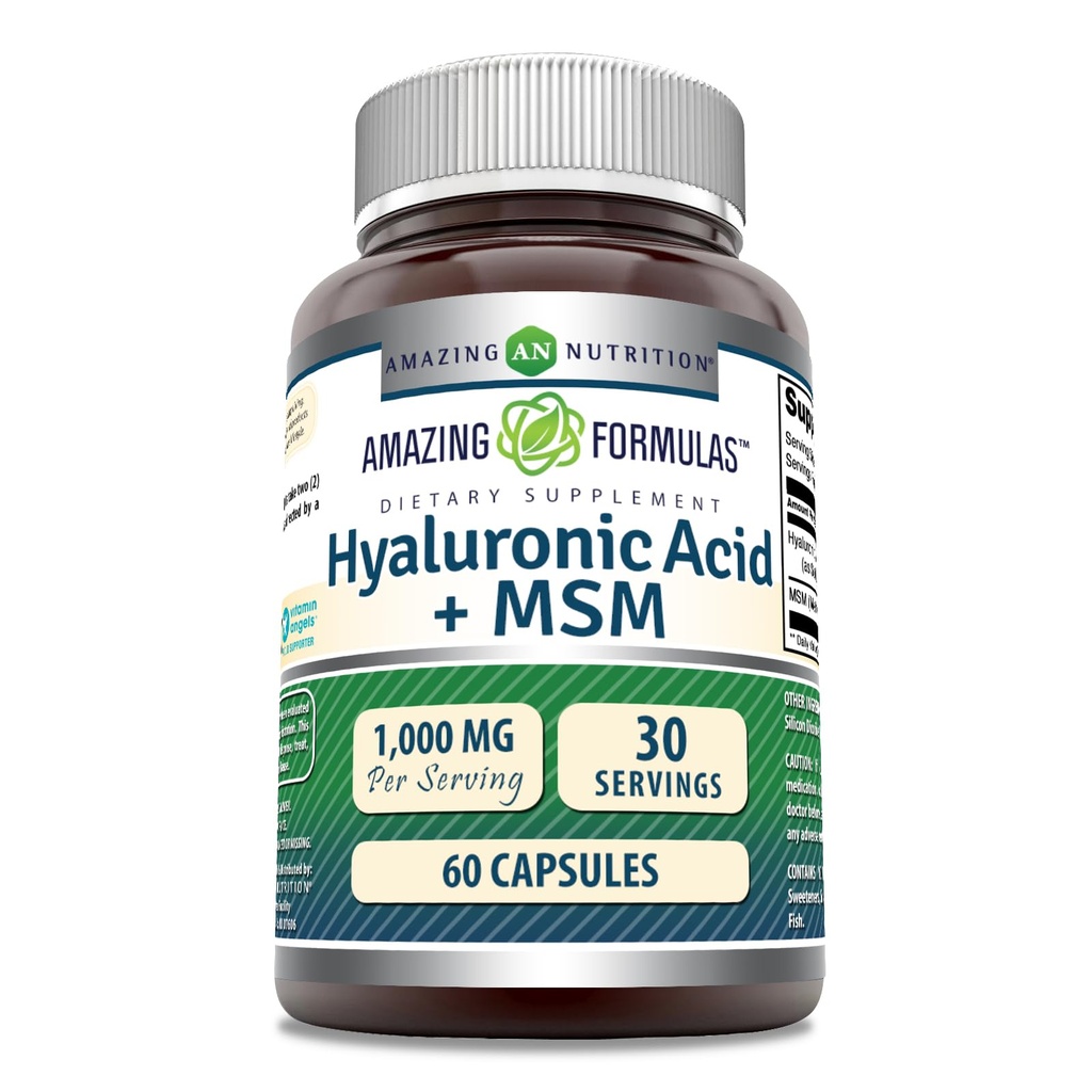 Amazing Formulas Hyaluronic Acid & MSM Suplemen 124; 1000 Mg Per Serving 14; Capsules 124; Non-GMO 124; Gluten Free 124; Made in USA (1 Pack, 60 Count)