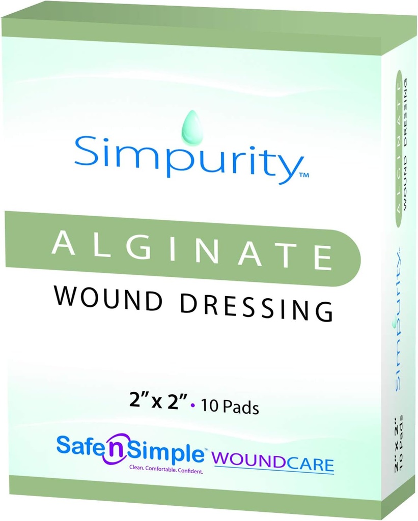 Calcium Alginate Wound Dressing 2 "x 2" -Simpurity- Individual Thick Pads Antimicrobial Alginate Dressing Fiber Weund Care for Bed Sore- Leg Ulcertic Foot