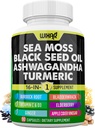 Wixar Sea Moss 3000mg Black Seed Oil 2000mg Ashwagandha 10000mg Turmeric 1000mg Bladdercrack 1000mg Burdock 1000mg & Vitamin C & D3 dengan Elderberry Dandelion Yellow Dock Chlorophill AC5 - 90 Capsules