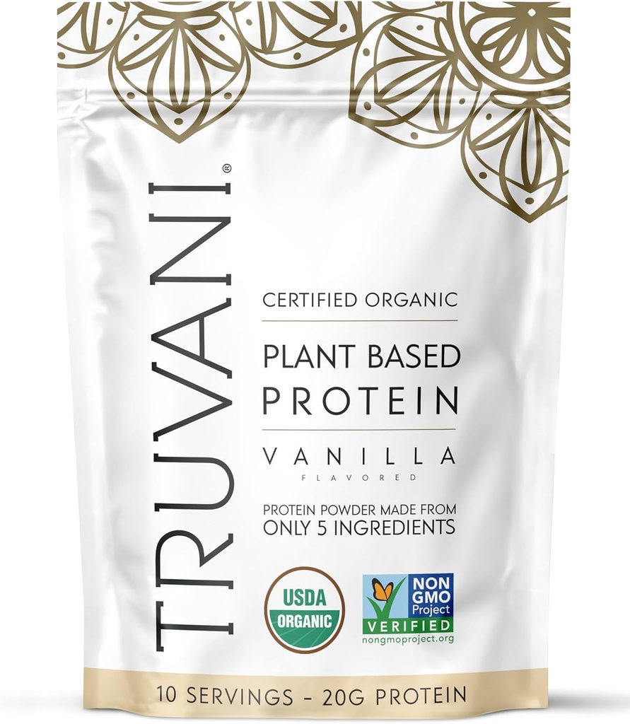 Truvani Vegan Pea Protein Powder 124; Vanilla 124; 20g Organic Plant Based Protein 14; 10 Servings After-- 124; Keto 124; Gluten & Dairy Free 124; Low Carb 124; No Added Sugar