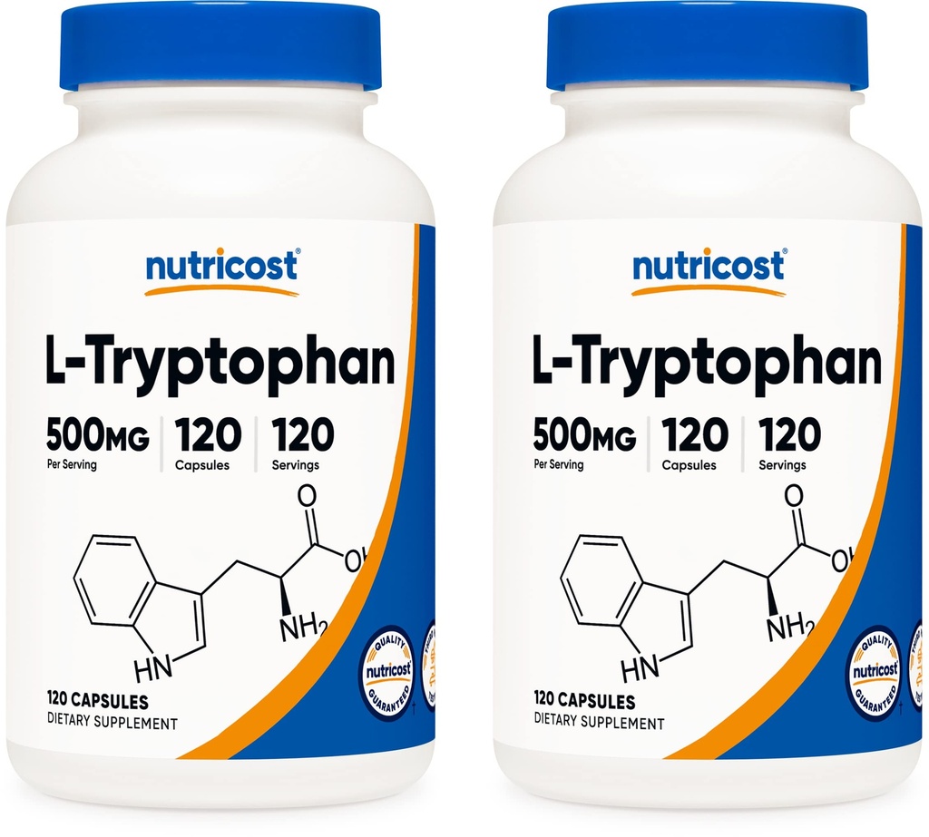 Nutricost L- Tryptophan 500mg, 120 Capsules (2 Botol)