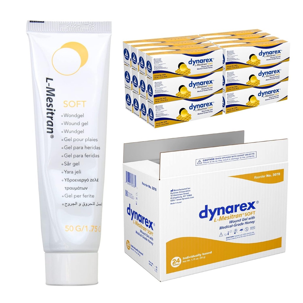 Dynarex Honey L-mesitran Soft Wound Heeling Gel dengan Medical Grade Honey, 1.75 Ounces, 24 Count