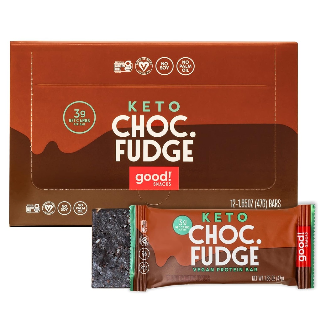 Bagus! Snacks Chocolate Fudge Protein Bar, Vegan, Soy & Gluten Free, Pengganti Gula Rendah, Protein Tinggi 11g, Snack Natural Heally, Untuk Atlet & Aktif Lifestyle, 3g Net Carbs, 12 Bars
