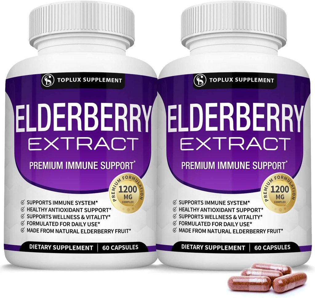 Katup Elderberry Organik dengan Ekstrak Sambucus - Buah Elderberry murni untuk Dukungan Imunitas, Skin Health & Powerful Antioksidant, Boost Imunitas untuk Pria & Women, 60 Veggie Capsules, Non-GMO & No Sugar