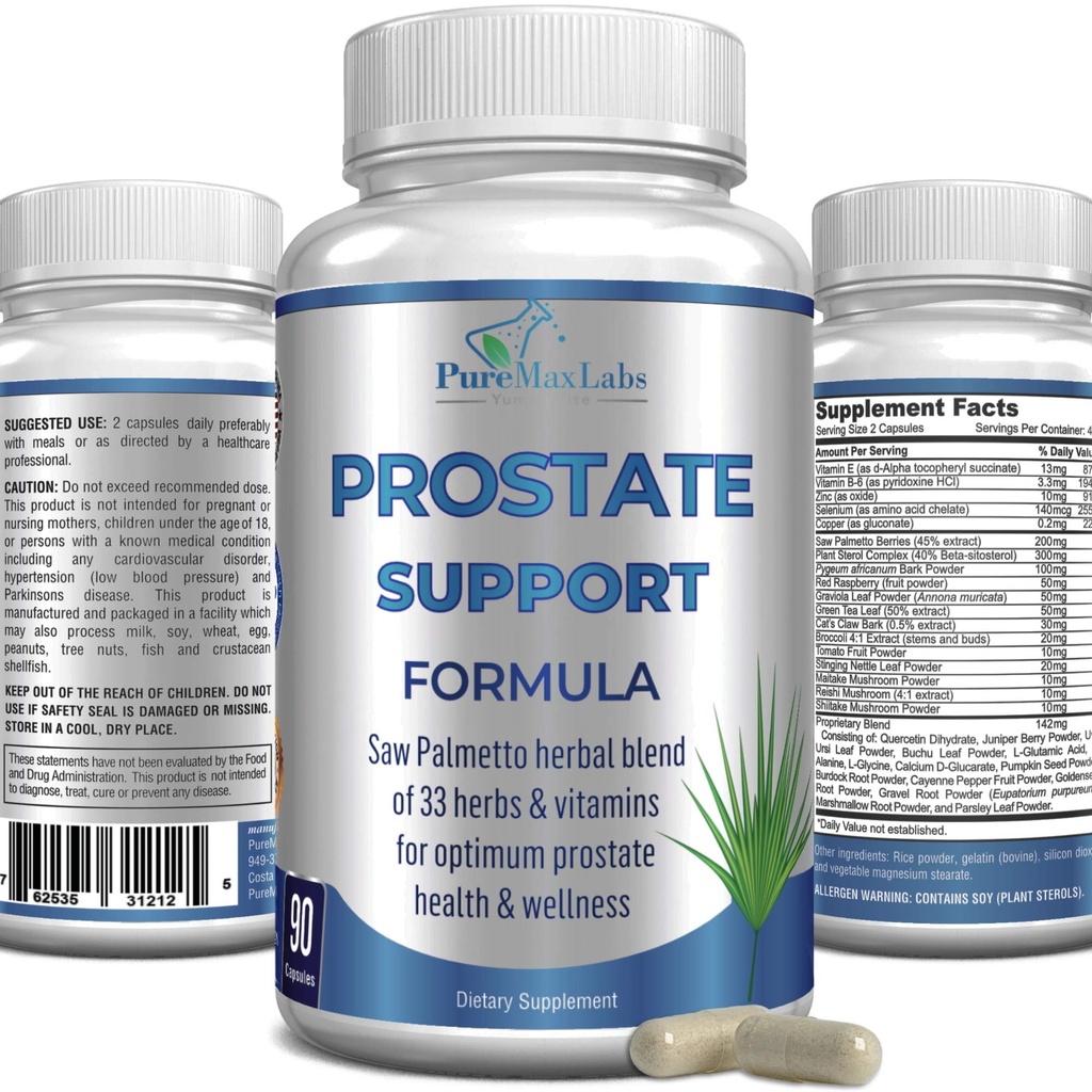 Prostate Dukung Formula for Men - Saw Palmetto, Plant Skol, 33 Herbs, Bladder Control Pills to Reduce Frequent Urination & DHT Blocker to Prevent Hair Los 124; Prostate Supplemen 14; 90 Capsules