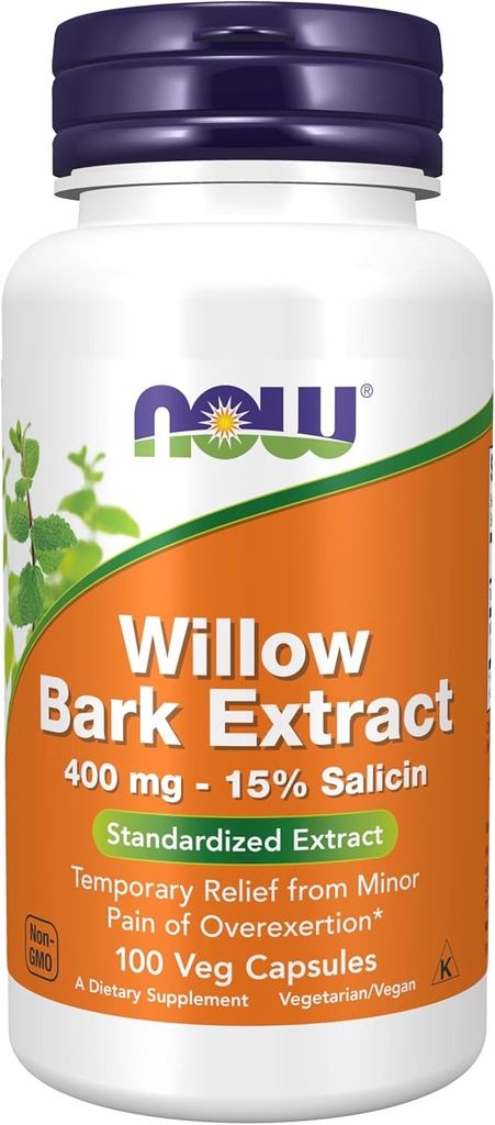 Sekarang Suplemen Makanan, Willow Bark Putih 400 mg dengan 15% Salisin, Standardisasi Ekstrak, 100 Veg Capsules