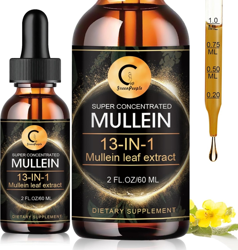 Mullein drops for Lung, Mullein Leaf Extract, Super konsentrasi Mullein Liquid Tincture, Vegan, Non-GMO, 2 FL OZ