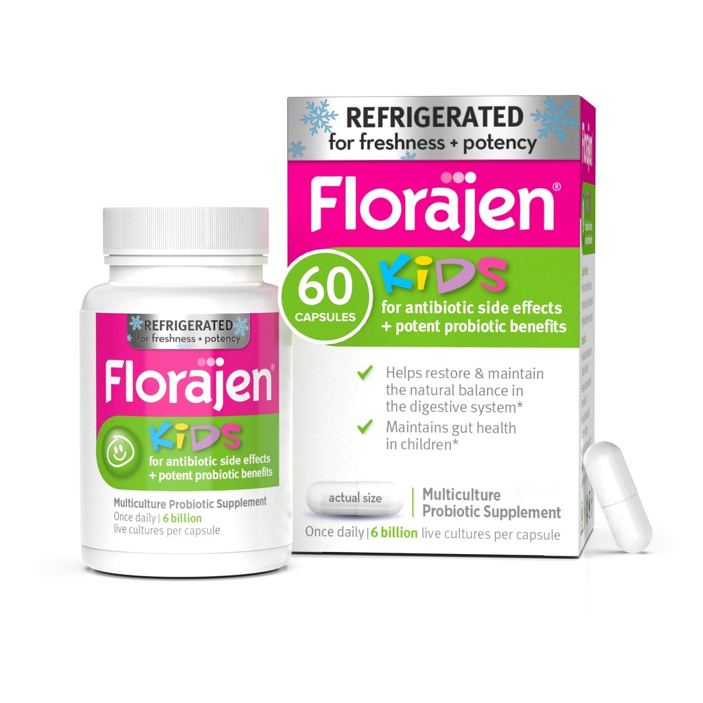 Probiotik Anak Floragen - Daily Gut & Ammune Dukungan untuk Anak 6 Bulan & Up - Sembelit, Bloating, & Digetical Relief - Dibangun untuk Freshness & Potensi - 60 Capsules