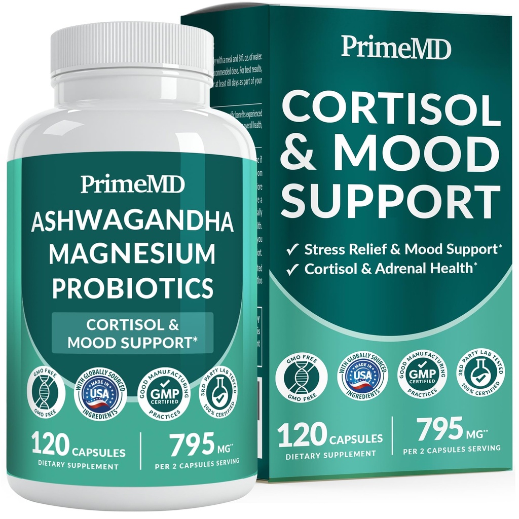 5-in- 1 Cortisol Tambahan untuk Perempuan dan Pria dengan Ashwagandha untuk Tenang, Fokus, dan Adrenal Dukungan Suplemen dengan Ekstrak Shilajit, Magnesium Glycinate, Progories (120 ct) (Paket 1)