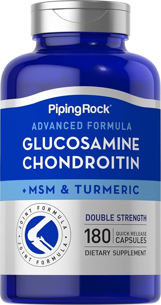 Piping Rock Glucosamin Chondroitin MSM dan Turmeric 124; 180 Capsules £124; Suplemen Kompleks = 124; Advanced Double Power Formula 124; Non-GMO, Gluten Free