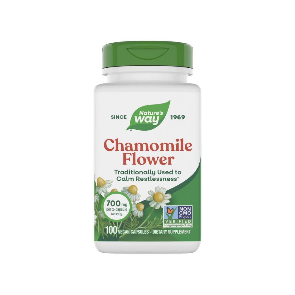 Nature 's Way Chamomile Flower - 700 mg per 2- Capsule Servis Tradisional Calming Aid * - Herbal Suplemen - Proyek Non-GMO Diverifikasi & Gluten Bebas - 100 Vegan Capsules