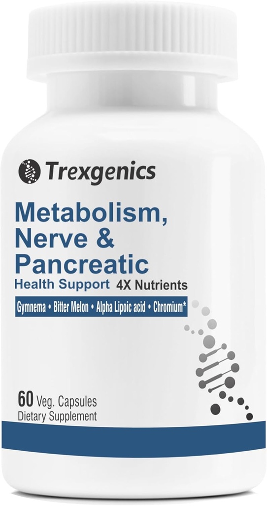 Dukungan Metabolisme Trexgenics dengan GYMNEMA 75% Acid Gymnenic 150 mg, Bitter Melon 5% Bitters 150 mg, Chromium & Alpha AKTID150mg (60 Vegan Capsules) (Paket 1)