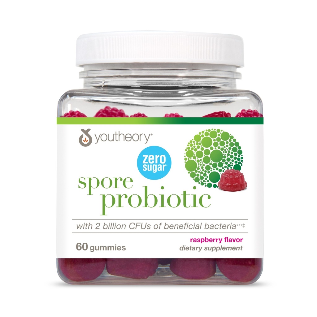 Youtheory Spore Probiotic - Vegan Gut & Digetical Support * - contains Bacillus Coagulans - Dairy, Soy, & Gluten Free - 60 Gummies