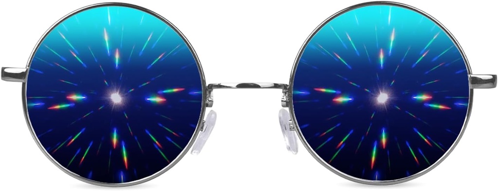 GloFX Diffraction Glasses 124; Hippie and Pilot Style Metal Frames with Mirror Lens and 3D Prism Rainbow Effect