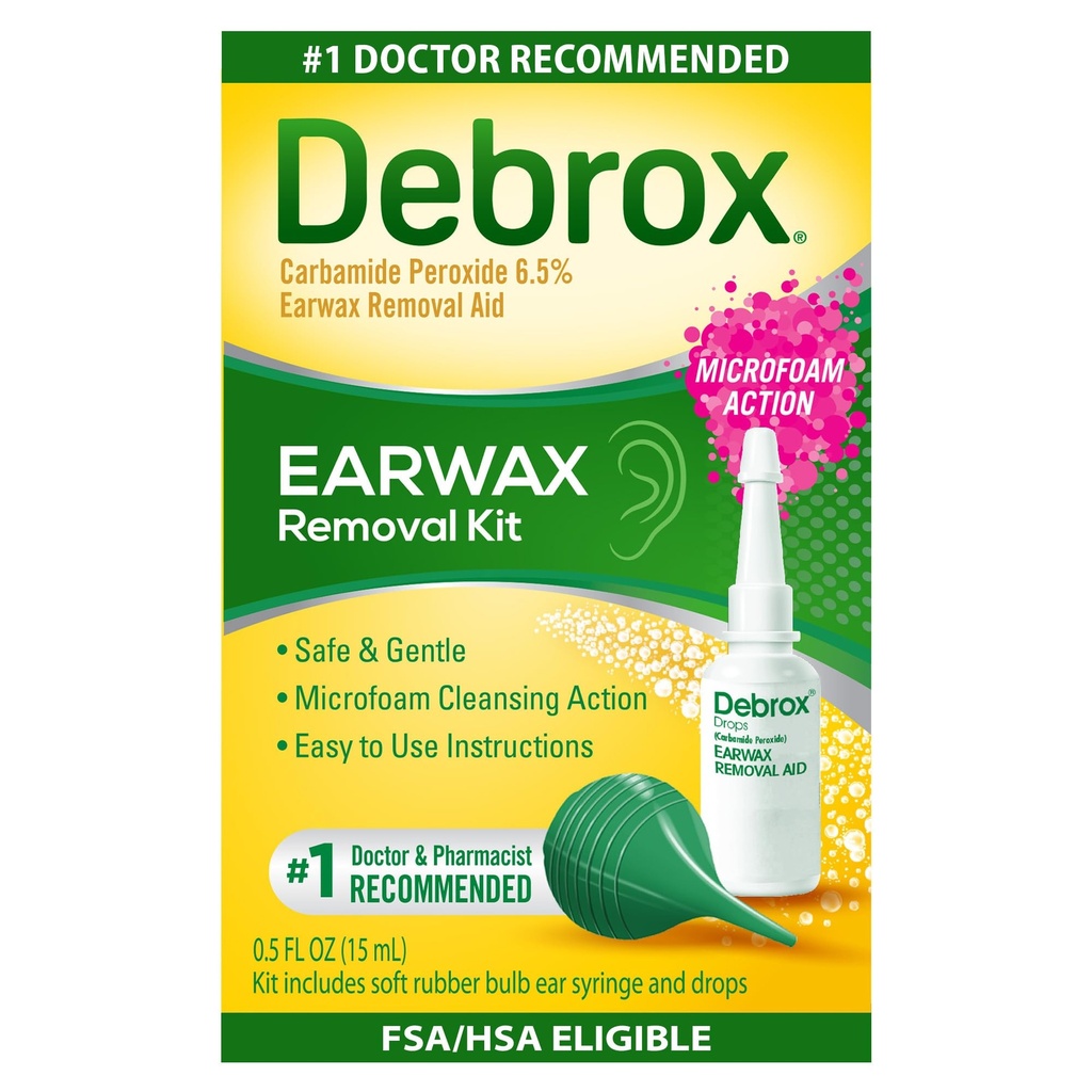 Debrox Ear Wax Removal Kit, Sinkronisasi Bulb & 0.5 Fl Oz Ear Wax Removal Drops dengan Carbamide Peroksida