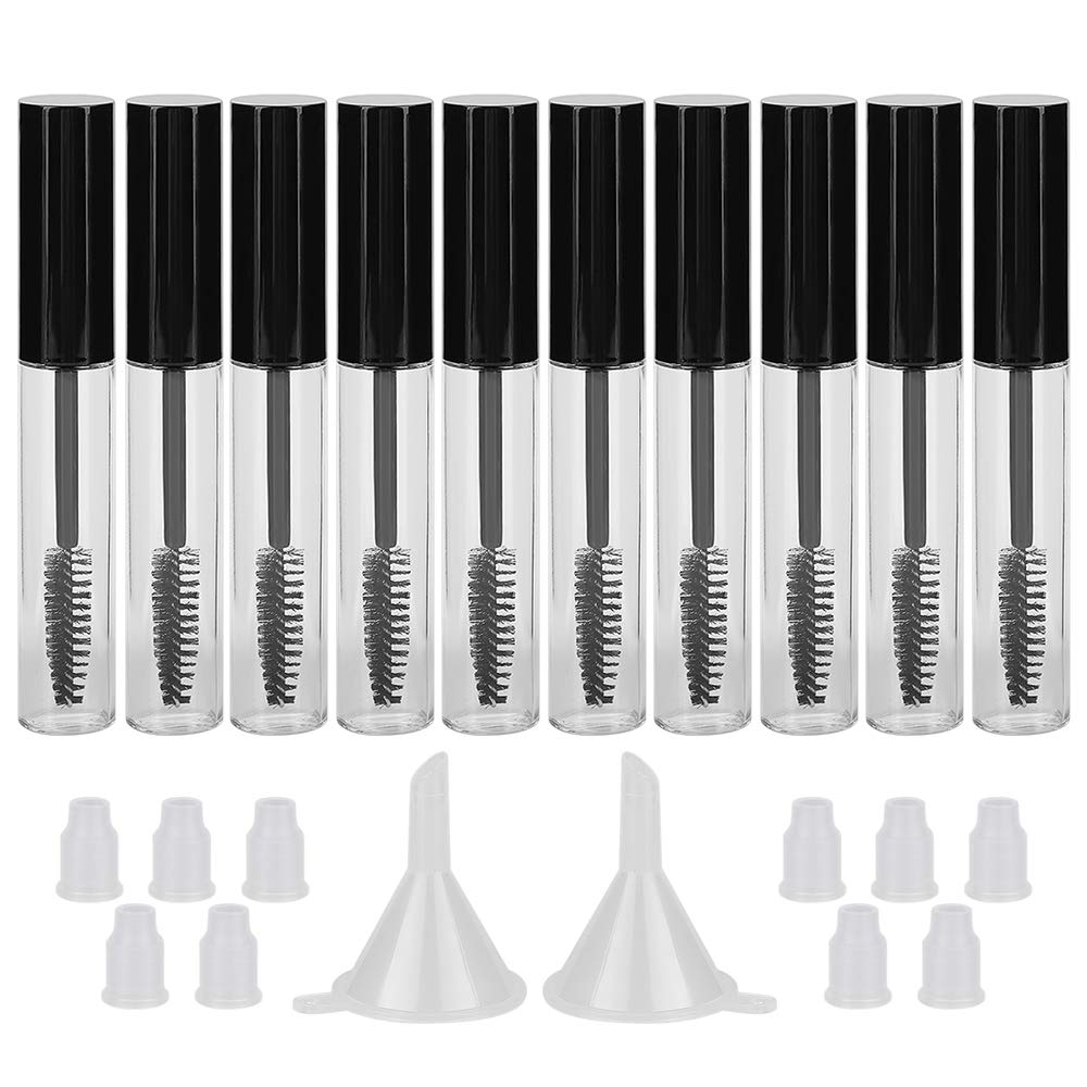 GATH10PCS 10ML Kosong Mascara Bottle Dengan Eyelash Wand, Karbber Inserts Set Untuk Castor Minyak / Pertumbuhan Minyak, DiY Cream Kontainer Dengan Kapt, Hitam
