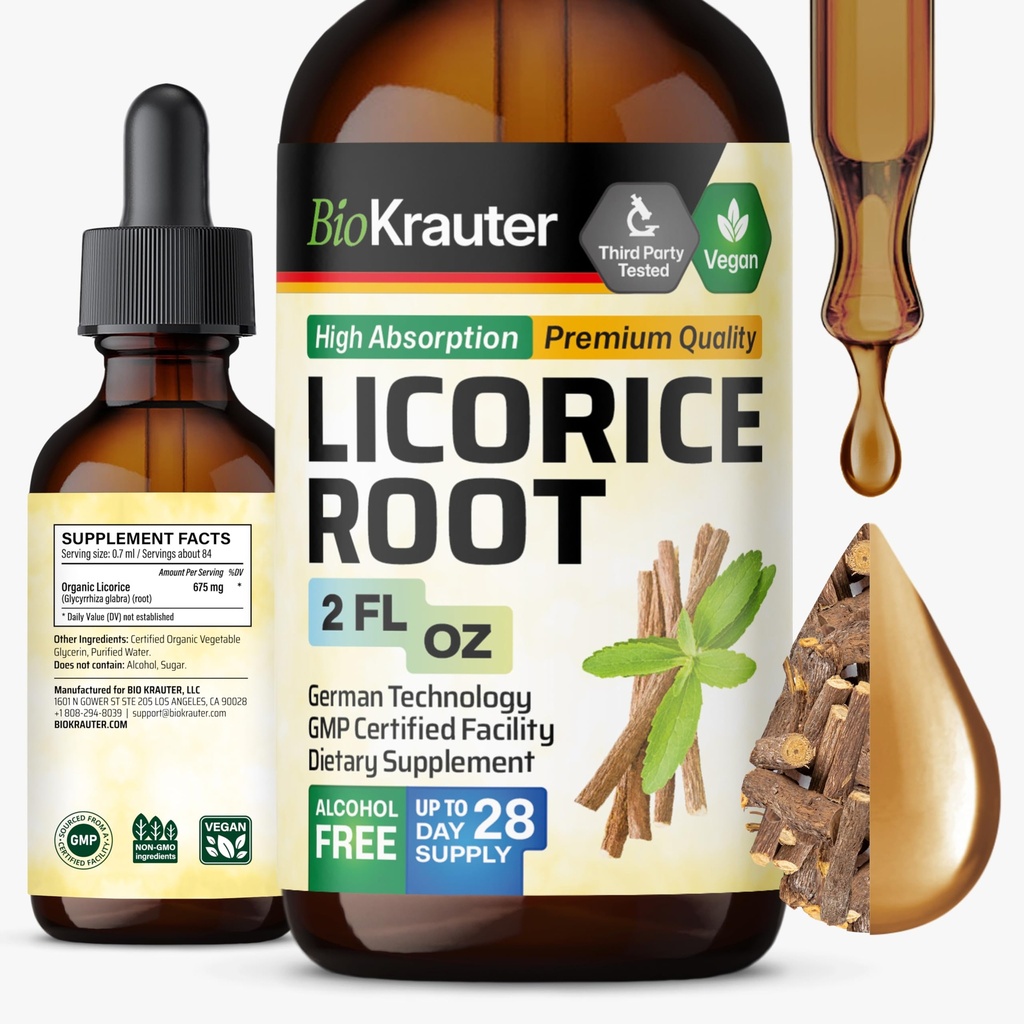 BIO KRAUTER Licorice Root Tincture - Licorice Root Extract for Digetical Support - Alkohol dan Gula Free - Vegan Drops 2 Fl.Oz.