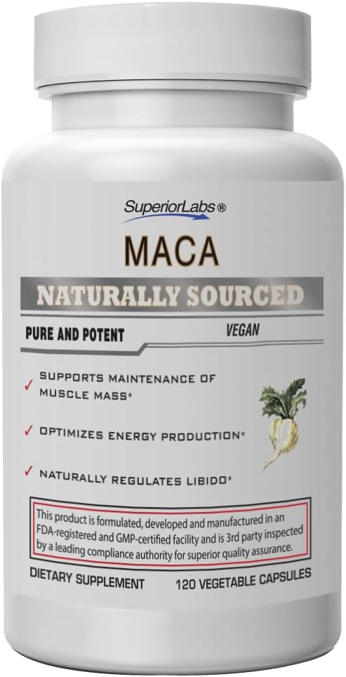 Lab Superior - Organik Peru Maca - 100% Murni NonGMO - Dietary Support untuk Calming dan Relaxation - Zero Synthetic Addicitives, Stearat, Dioksides - 750mg, 120 Vegetable Capsules