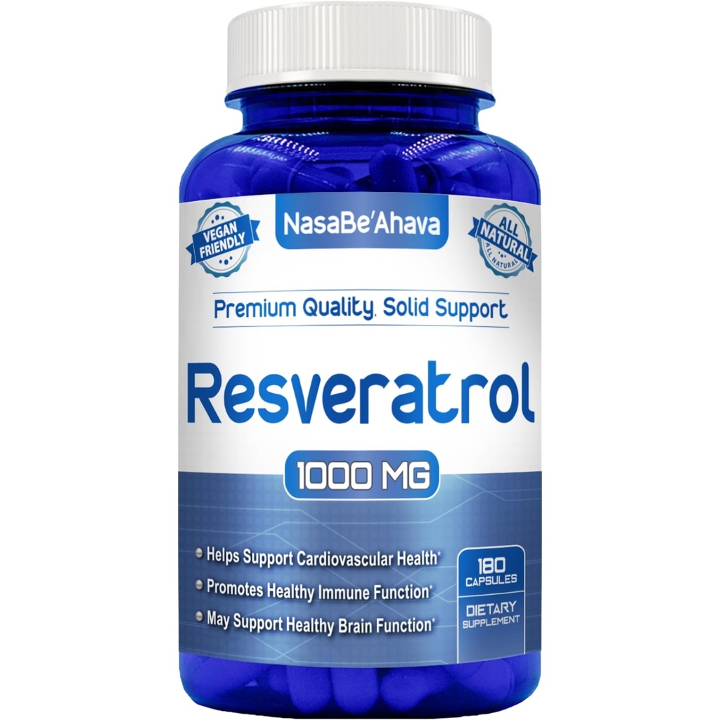 Resveratrol 1000mg Capsules 124; Vegan Friendly Resveratrol Suplement dari Easy Absorpsi Antioxidant Jepang Knotweed for Skin Heart and Brain Dup Alag124; Made in US CGMP Facitials (90 Day Supply)