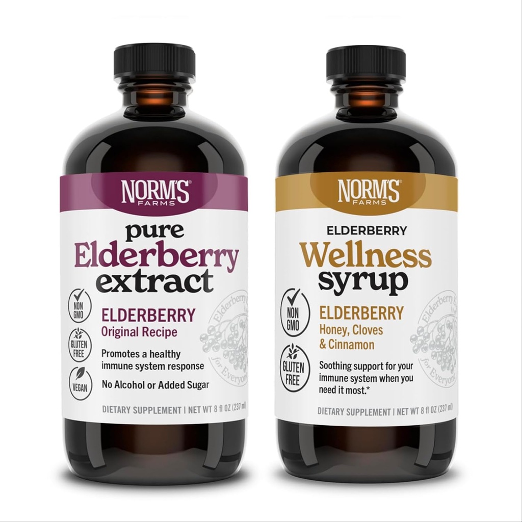 Farms Elderberry Extract & Wellness Syrup Bundle 2 PK - Ammune Dukung Elderberry Syrup untuk Anak & Dewasa - Dibuat dalam USA, Murni, Ingrediens Alam, Vegan, Gluten- Free, Non-GMO - 8 Oz