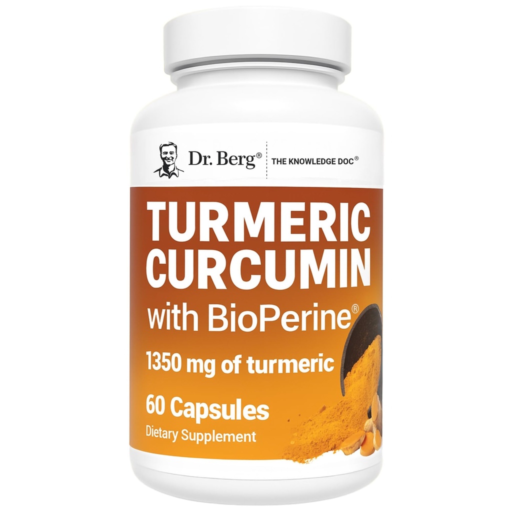 Dr. Berg (Hanya 2 Per Hari) Suplemen Turmeric dengan Black Pepper (BioPerine) - 1350 mg Curcumin Curcumin Suplemen dengan 95% Curcuminoids - Turmeric Curcumin dengan Black Pepper - 60 Turmeric Capsules