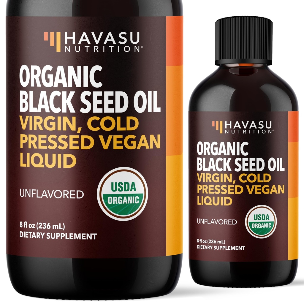 Liquid Tertahan Minyak Hitam Organik - Penambahan Cumin Hitam untuk Fungsi Sistem Imune, Dukungan Digetical, Penangguhan Rambut & Keseluruhan Kesehatan - 8 FI Oz - Tanpa rasa, Non-GMO, Vegan