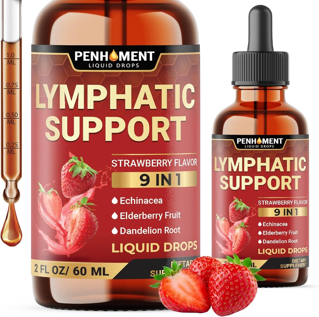 9in1 Lymphatic Drainage Drops - Echinacea 124; Elderberry 124; Dandelion 14; Roomhip 124; Cleavers 124; Calendula 124la Burdock - Limfa System Liquid Extract - Immune, Cleansing - 2 Fl Oz - 60 Hari