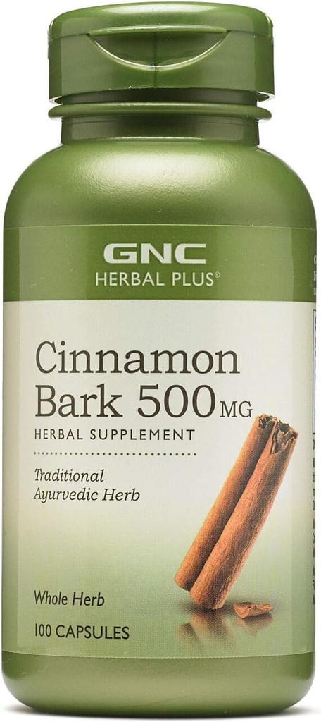 GNC Herbal Plus Cinnamon Bark 500mg Suplemen, Tradisional Ayurvedic Herb, 100 Servis