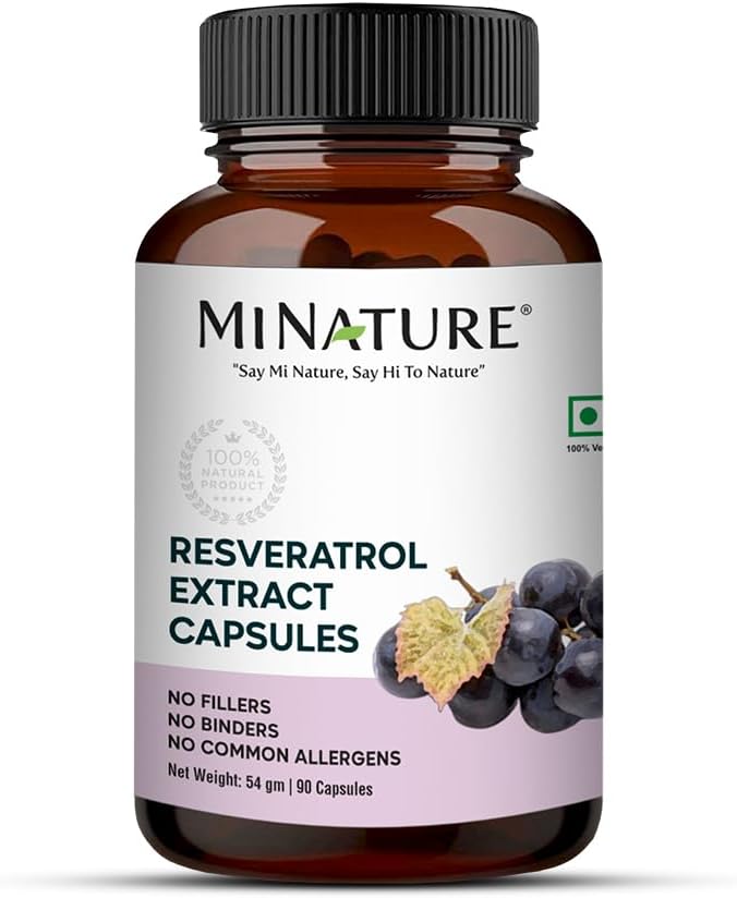 Minatur Resveratrol Capsules 12.4; Suplemen Superfood 124; 500mg, 90 Veg Capsules, 45 Days Supply, 54g 124; Pure & Nature 124; Chemical Free Preservations Free 124; Vegan 124; Dibuat di India