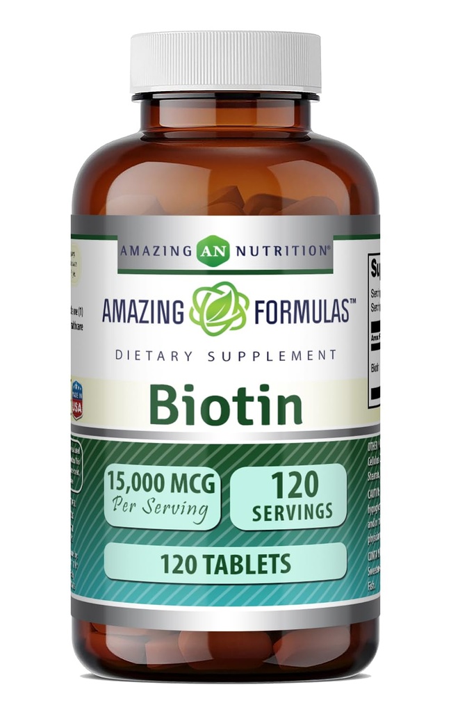 Amazing Formulas Biotin Supplemen 124; 15000 Mcg Per Serving 124; 120 Tablet 134; Non-GMO 124; Gluten Free 124; Dibuat di USA