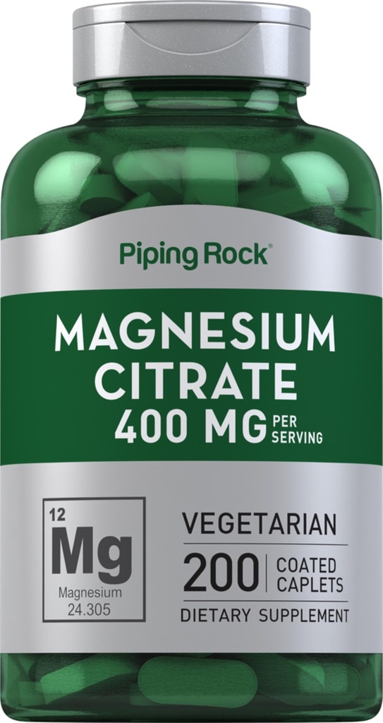 Piping Rock Magnesium Citrate 126; 400 mg 124; 200 Caplets 124; Vegetarian, Non-GMO, Gluten Free Suplemen
