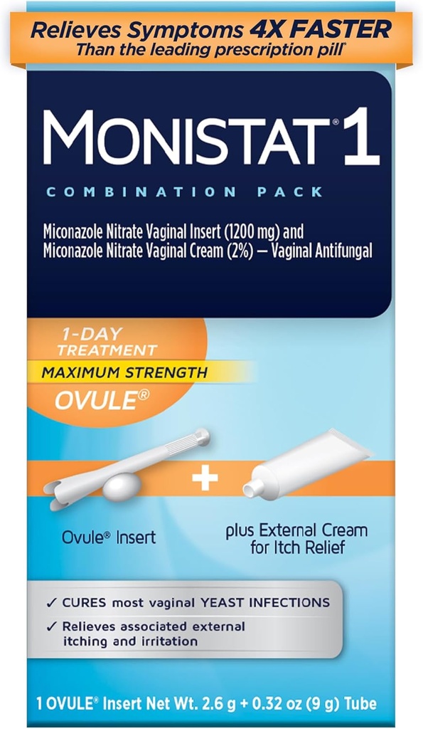Monista 1 Hari Infeksi Ragi Pengobatan untuk Perempuan, 1 Miconazole Ovule Sisipkan & Eksternal Monisstat Anti- Itch Cream Bundle