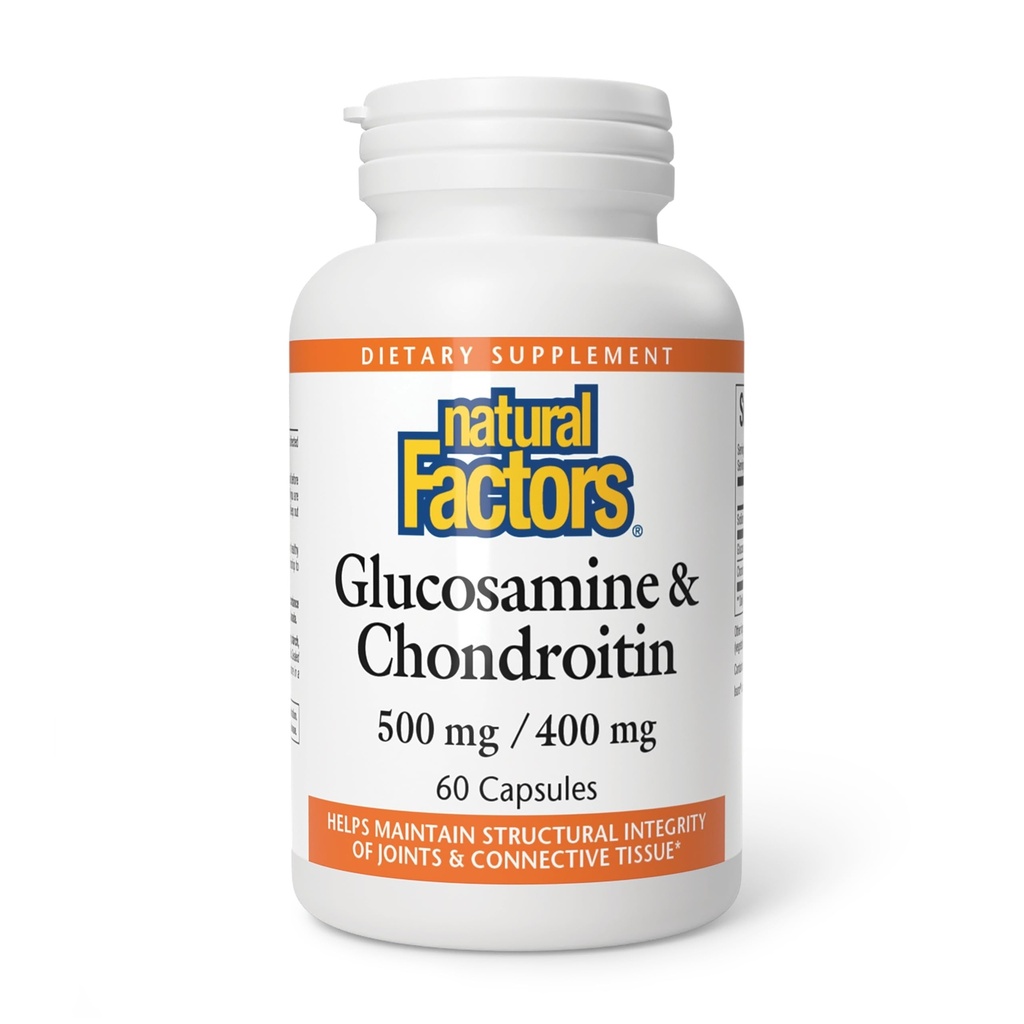 Faktor Natural Glucosamin & Chondroitin - Mendukung Joints Sehat & Connective Tease - Non-GMO & Gluten- Free - 60 Capsules (20 Pelayan)