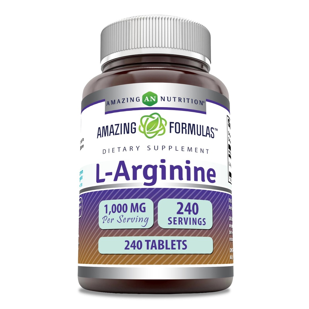 Amazing Formulas L- Arginine 1000mg Tablet 12.4; Amino Acid Suplement for Women & Men 14; Non-GMO 124; Gluten Free 124; Made in USA (240 Count)