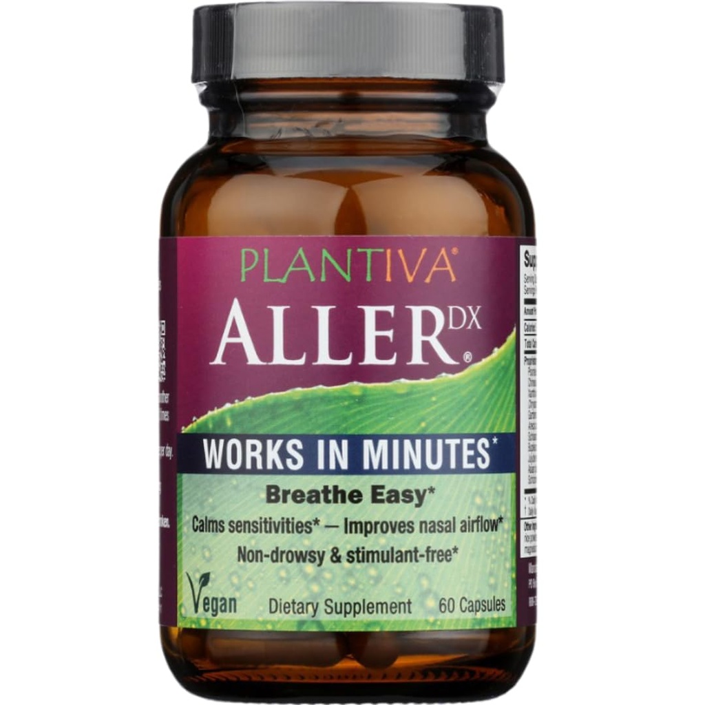 AllerDx Natural Herbal Support Seasonal - Non- Drowsy, Stimulant Free, Fast- Respiratory Dukungan 60 Capsules