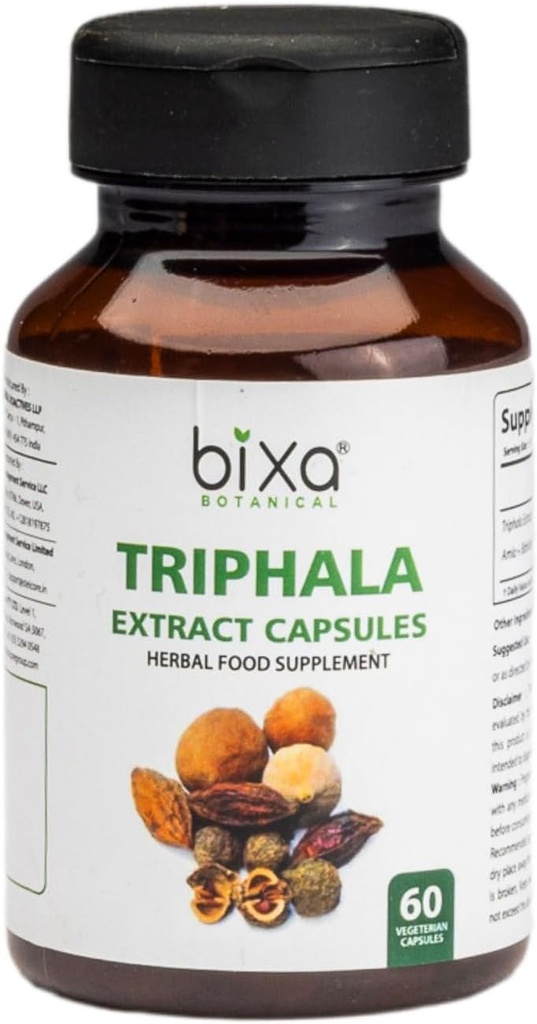 Bixa BOTANICAL Ayurvedic Natural Herbal Supppplication Triphala Capsule for Healthy Diattle & Absorpsi of Nutrients (Amla + Haritaki + Bibhitak) (60 Count (Pack of 1))