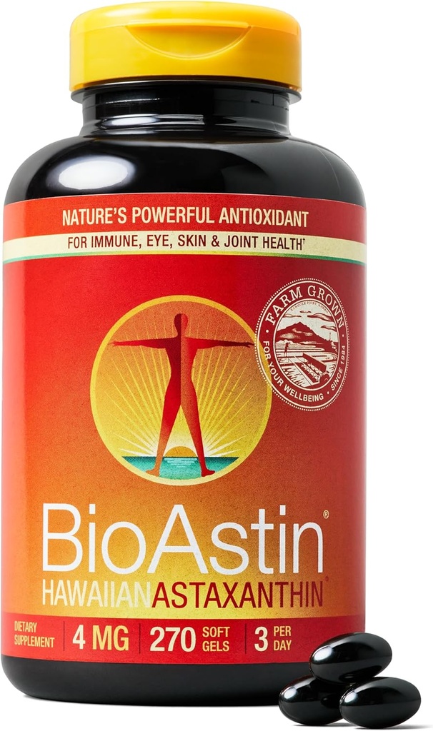 Nutrex Hawaii BioAstin Hawaiian Astaxanthin - 4mg, 270 Softgels - Farm-Direct Premiium Antioksidant Support untuk Dukungan Eye, Skin, Gabungan & Imune System Health - Non-GMO & Gluten- Free