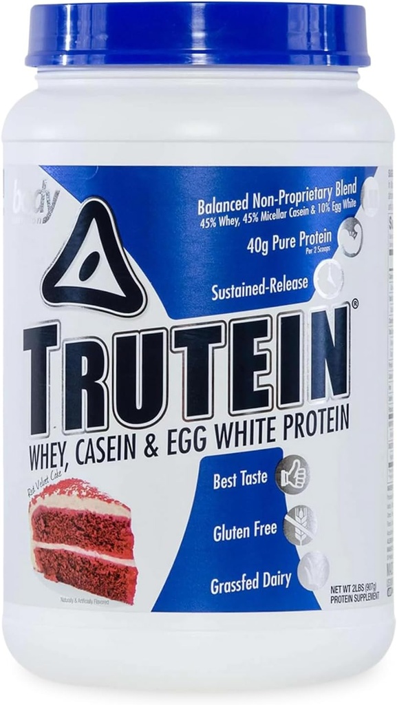 Powder Protein Tinggi Body Nutrition: 45% Whey, 45% Casein, 10% Egg White, Gluten- Free, Low Sodium, Grass Fed Whey Protein Powder, Gym Suplemen & Breakfast, Red Velvet Cake, 2lb