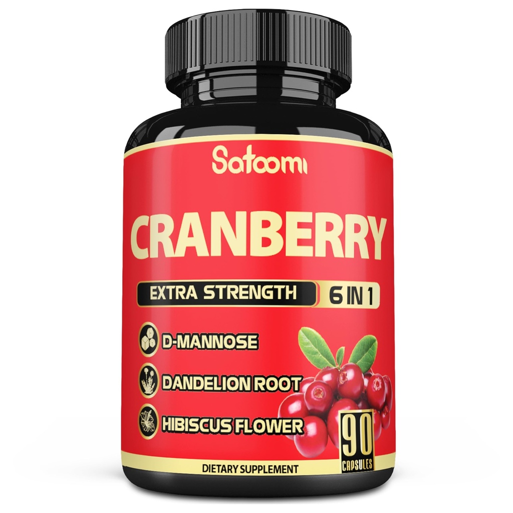 Satoomi 6in1 Cranberry Pil untuk Perempuan - 3-Bulan Supply - 6 Herbal Ingredics Ekstrak - 90 Veggie Capsules