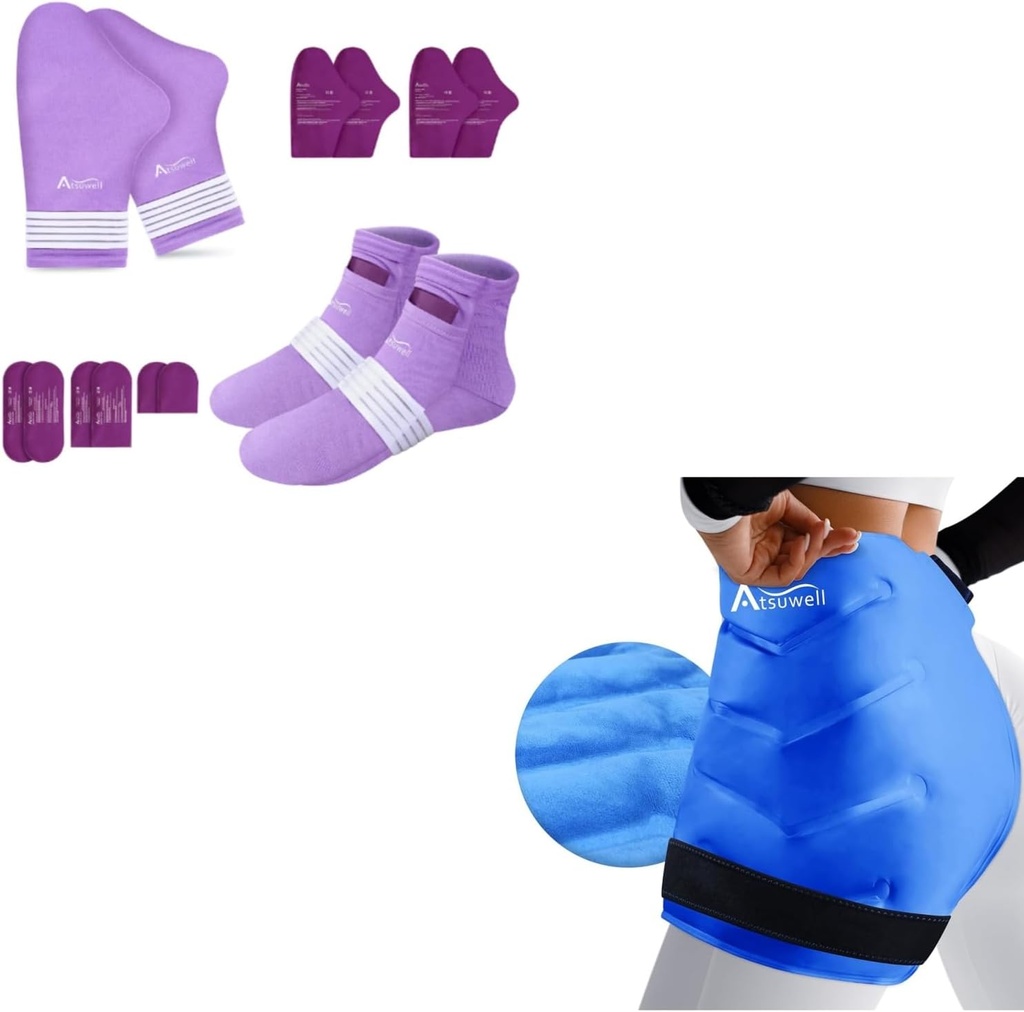 Atsuwell Kemo Gloves dan Socks untuk Neuropathy & XL Hip Ice Pack Lipat Setelah Operasi