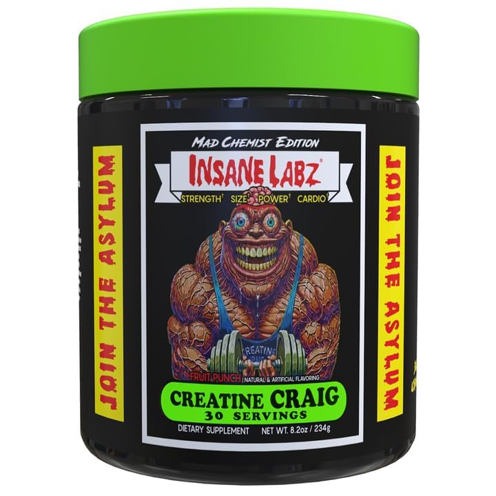 Insane Labz Creatine Craig - Flavored, Pre Workout, Post Workout, Build Muscle (30 Pelayan 1), Fruit Punch)