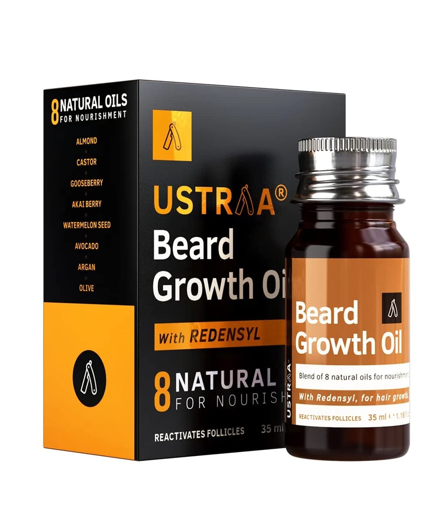USTRAA Oil Growth - 1.18 Oz - Lebih Beard Growth, Dengan Redensyl, 8 Natural Oil, Jojba Oil, Vitamin E, Pembeli & Strengthing, Tidak Ada Kimia Harmful