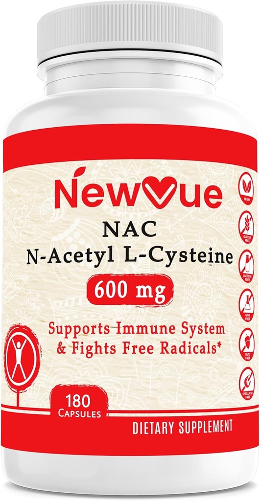 N- Acetyl L- Cysteine (NAC) 600mg, 180 Capsules - Non-GMO, Gluten Free