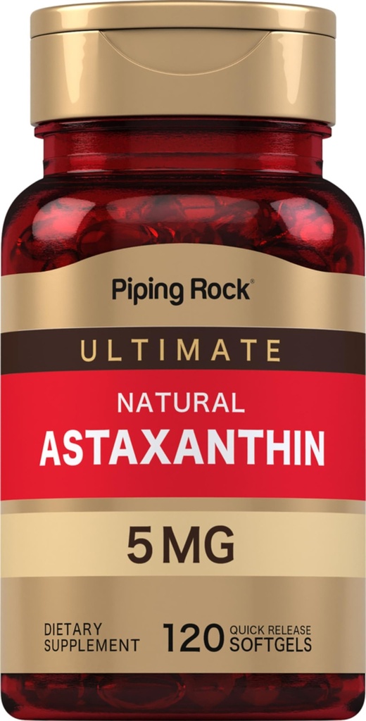 Piping Rock Astaxanthin Tambahan 5mg 124; 120 Softgel Capsules 124; dari Haematococcus Pluvialis Algae Extract 124; Non-GMO, Gluten Free
