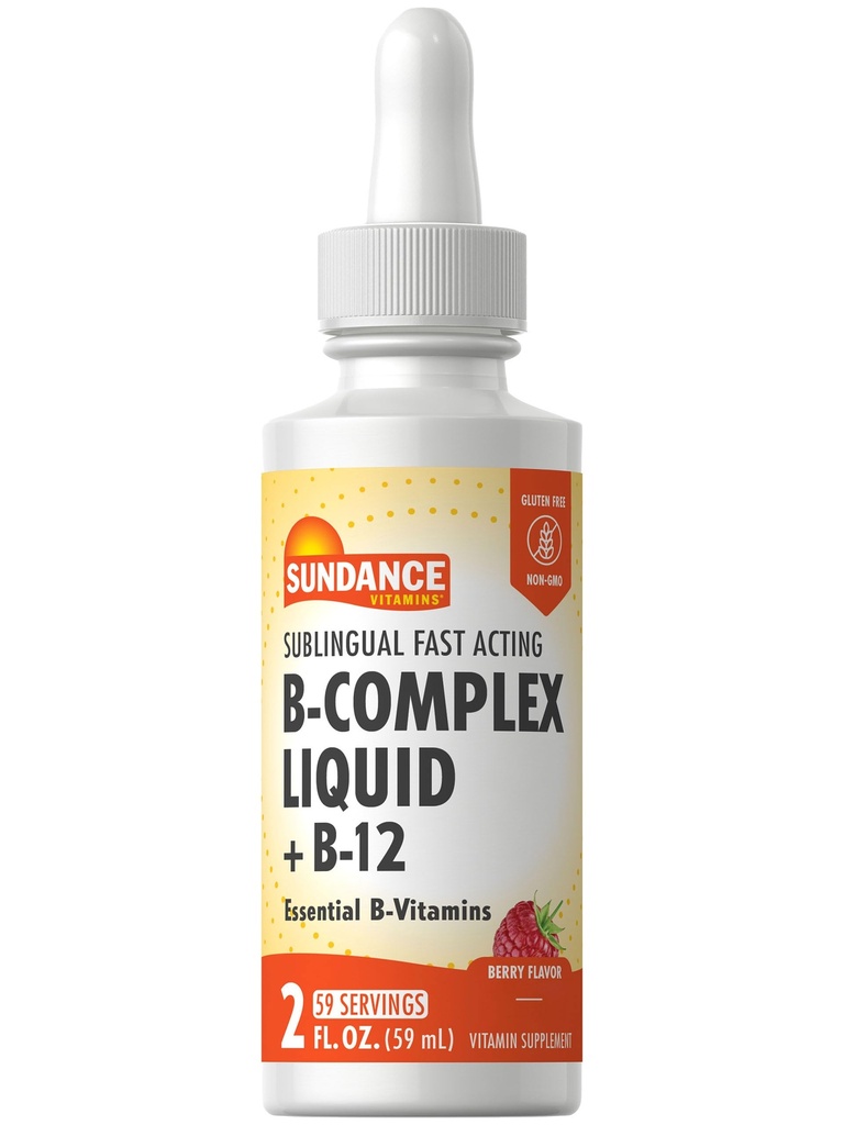 Sundance Sublingual Vitamin B Complex 124; 2 Fluid Ounces 124; dengan B-124; Berry Flavor 124; Vegetarian, Non- GMO, dan Gluten Free Supplemen