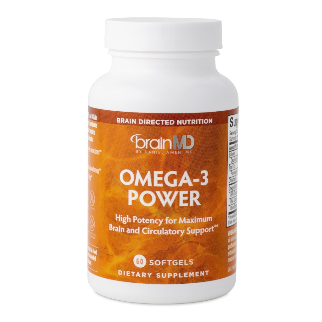 BRAINMD Dr Amen Omega-3 Power - 60 Kapsul - Bersama & Imune Tambahan Dukungan - Berisi DIA & EPA - Gluten Bebas - 30 Hamba